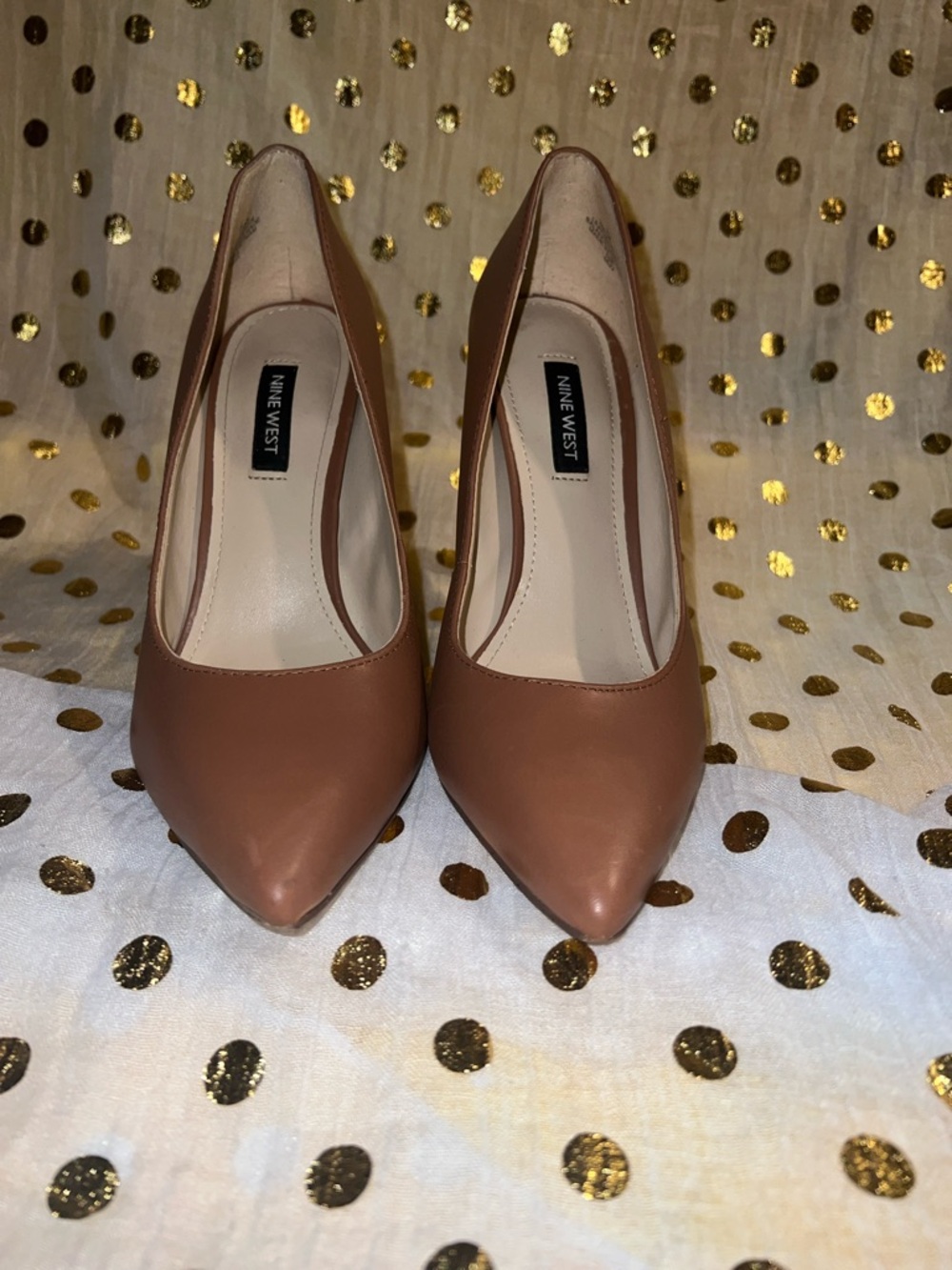 Nine West Tan Pointed-Toe Leather Pumps